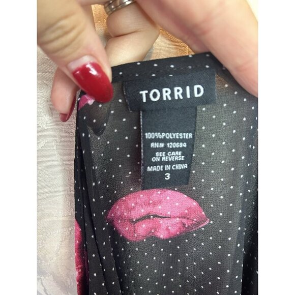 Torrid Tank Top Sleeveless Shirt Black Polka Dot- Semi sheer Pink Lips 3 (3X) - Picture 10 of 11
